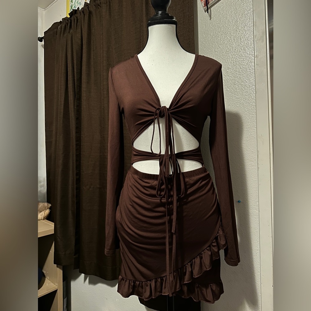 Brown Long Sleeve Dress